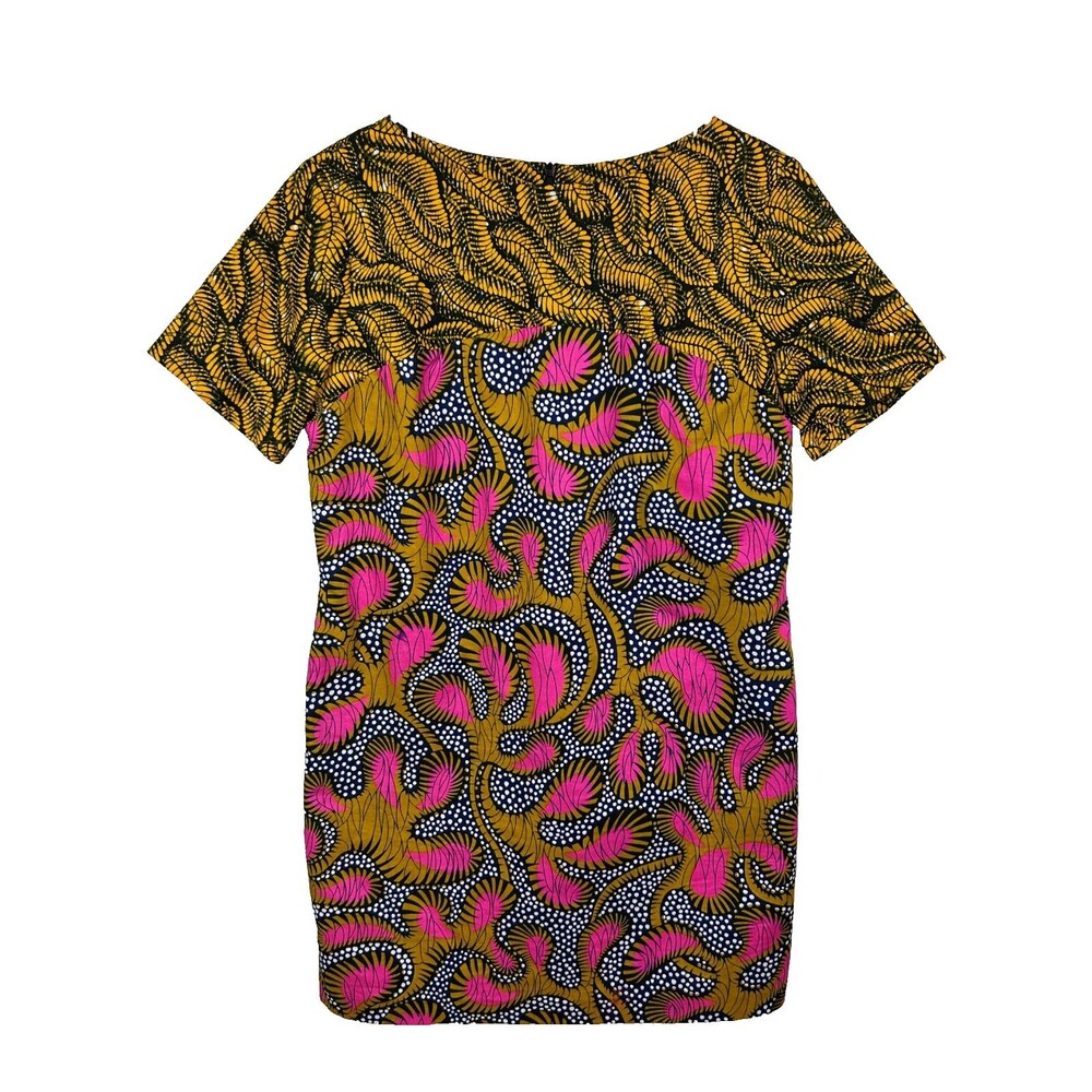 Suakoko Betty African Textile Vibrant Abstract Print Dress Short Sleeve Shift S